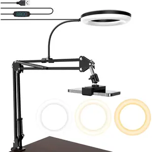 Overhead Camera Mount with Ring Light, 6'' Overhead Phone Mount Compatible with  Camera Webcam, Articulating Arm Phone Mount for YouTube Live Stream Cooking  Video Recording