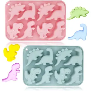 2 Pack Cute Dinosaur Silicone Molds,3D Dinosaur Themed Baking Mould Tray DIY Baking Tool for Chocolate Cake Dessert Candy Mousse Pastry Handmade Soap Cupcake Topper