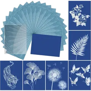 24 Sheets Cyanotype Paper Kit with 1 Acrylic Panel, High Sensitive Solar Activated Printing Art Paper for DIY Arts Crafts Projects