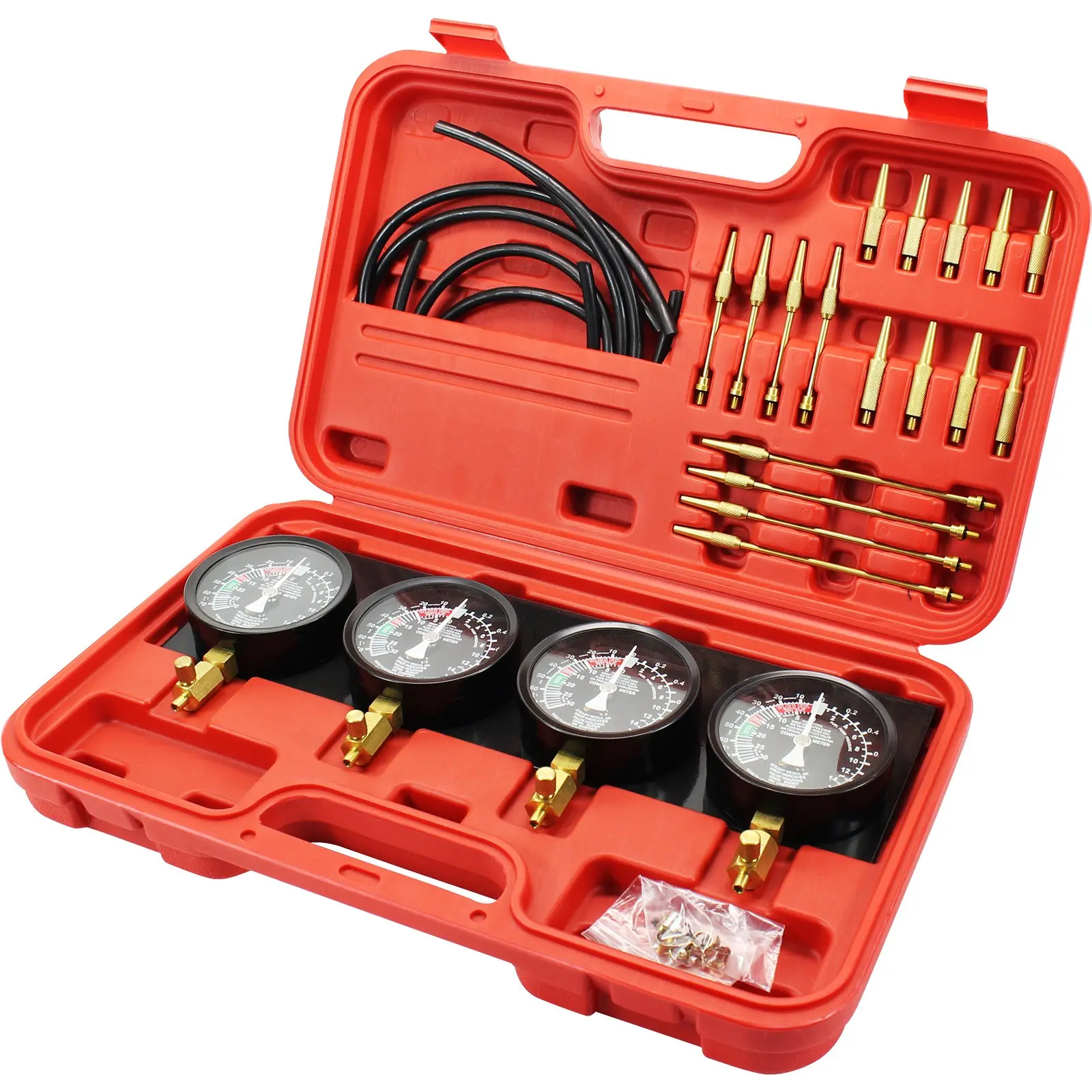 VEVOR Vacuum Carburetor Tool Kit with Precision Gauges, Rubber Hoses, 4 Adapters, Brass Valves, Chrome Hardware for Motorcycle Calibration, Engine Sync, Leak Manifold Test, Fuel Mixtures, Damping Control, Father's Day Gift