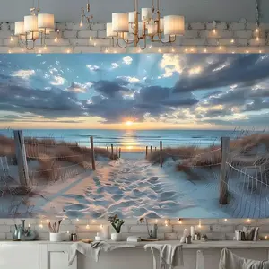 1pc Polyester 2D Flat Banner with Serene Sunset Background - Home & Festive Party Supplies Backdrop, Ideal for Summer Parties, Birthday Decorations