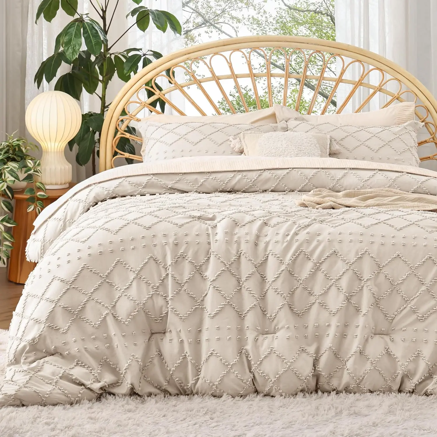 king size comforter-black comforter, boho tufted shabby comforter, 3 farmhouse bed for all seasons, fluffy with 2 pillow shams