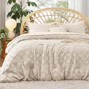 king size comforter-black comforter, boho tufted shabby comforter, 3 farmhouse bed for all seasons, fluffy with 2 pillow shams