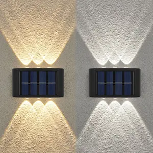 2-Pack LED Solar Outdoor Wall Lights, Upward and Downward Lighting, Rechargeable, 6led, Ideal for Garden, Garage, Porch, Warm/cool Light