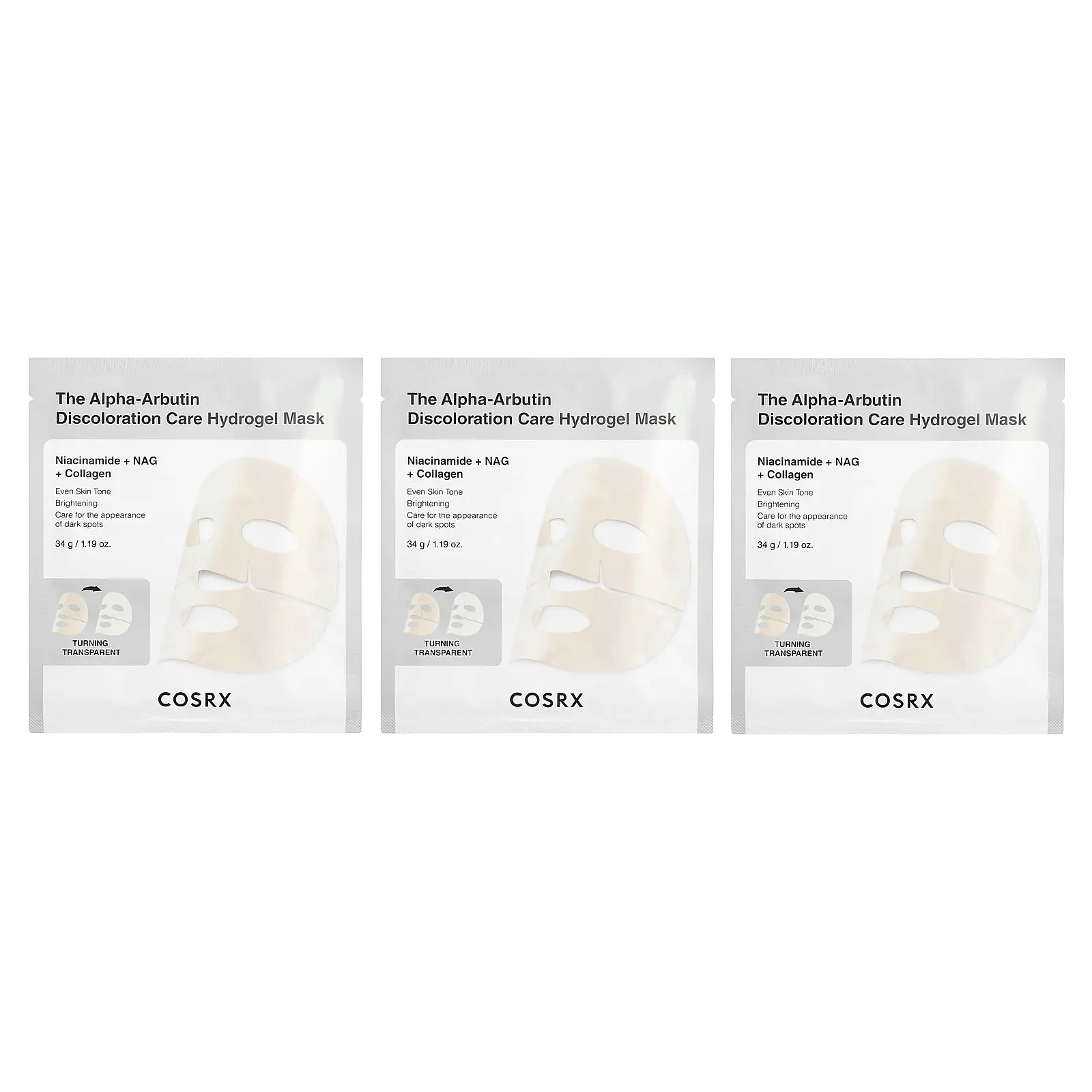 CosRx The Alpha-Arbutin Discoloration Care Hydrogel Beauty Mask, 3 Sheets, 1.19 oz (34 g) Each