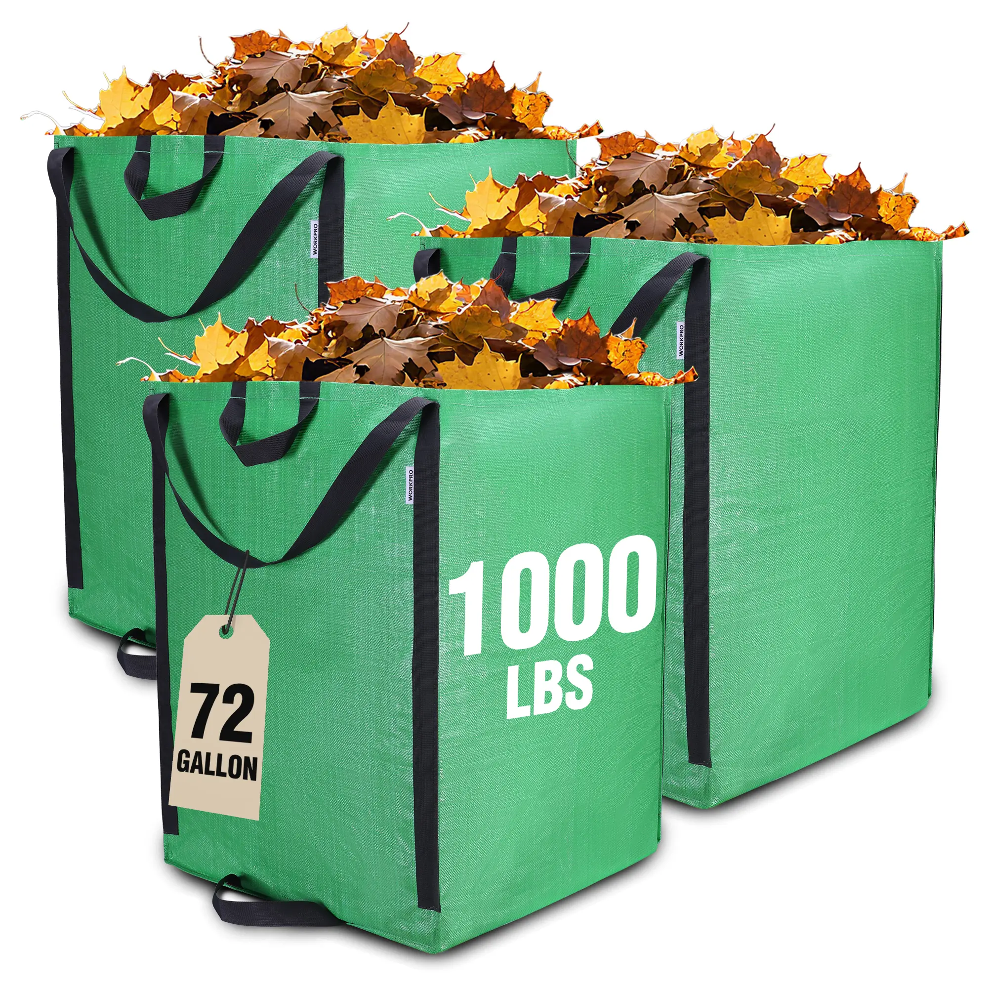 #summersale WORKPRO Heavy Duty 72-Gallon Reusable Yard Waste Bags, 3 Pack Self-standing Leaf and Lawn Bags with Reinforced Handles, Garden Waste Bags for Debris, Leaves, Grass, and Outdoor Recycling, Green