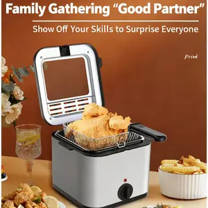 (No temperature display) 1000W Electric Deep Fryer 2.64QT Large Capacity for Chicken Fries Quick Heating Stainless Steel Easy Clean Detachable Basket Modern Tabletop Design Kitchen Appliances