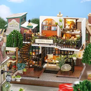 Cuteroom Lv-001 Jungle Tea Model Kit, DIY Miniature House Building Set with LED Lights, Wooden House Kit Adults, Perfect Gift for Craft Lovers, No Tools Included, DIY Kits