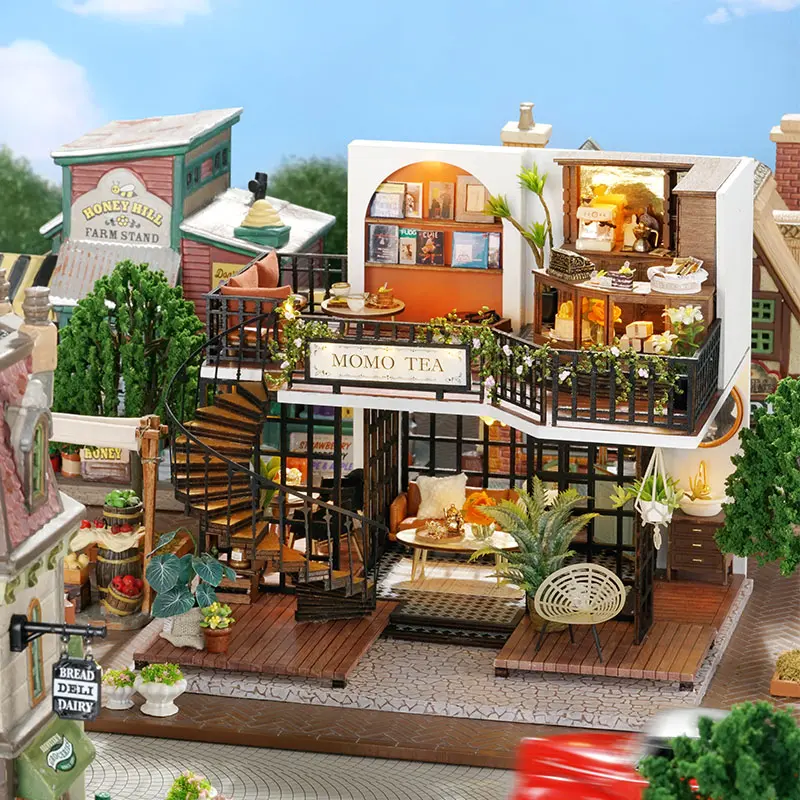Cuteroom Lv-001 Jungle Tea Model Kit, Complete DIY Set, DIY Miniature House Creative Building Set with LED Lights, Wooden House Kit Adults, Perfect Gift for Craft Lovers, No Tools Included, DIY Kits