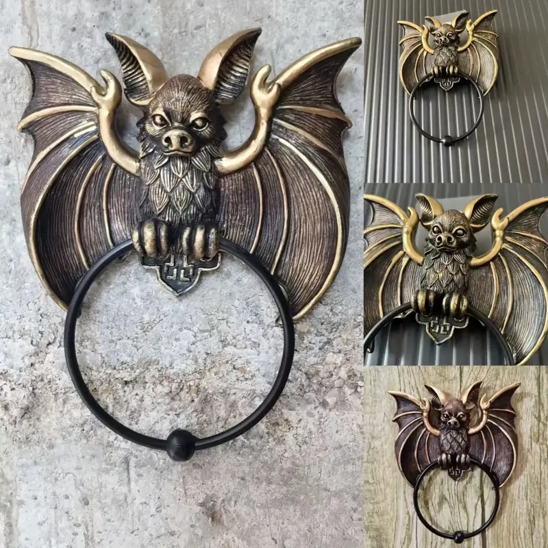 1pc Whimsical Halloween Bat Knocker - Resin Statue with Golden Bat Wings & Black Beads, Wall & Door Frame Decorative Ornament for Home & Outdoor Holiday Decoration, Halloween Decorations, Door Hardware
