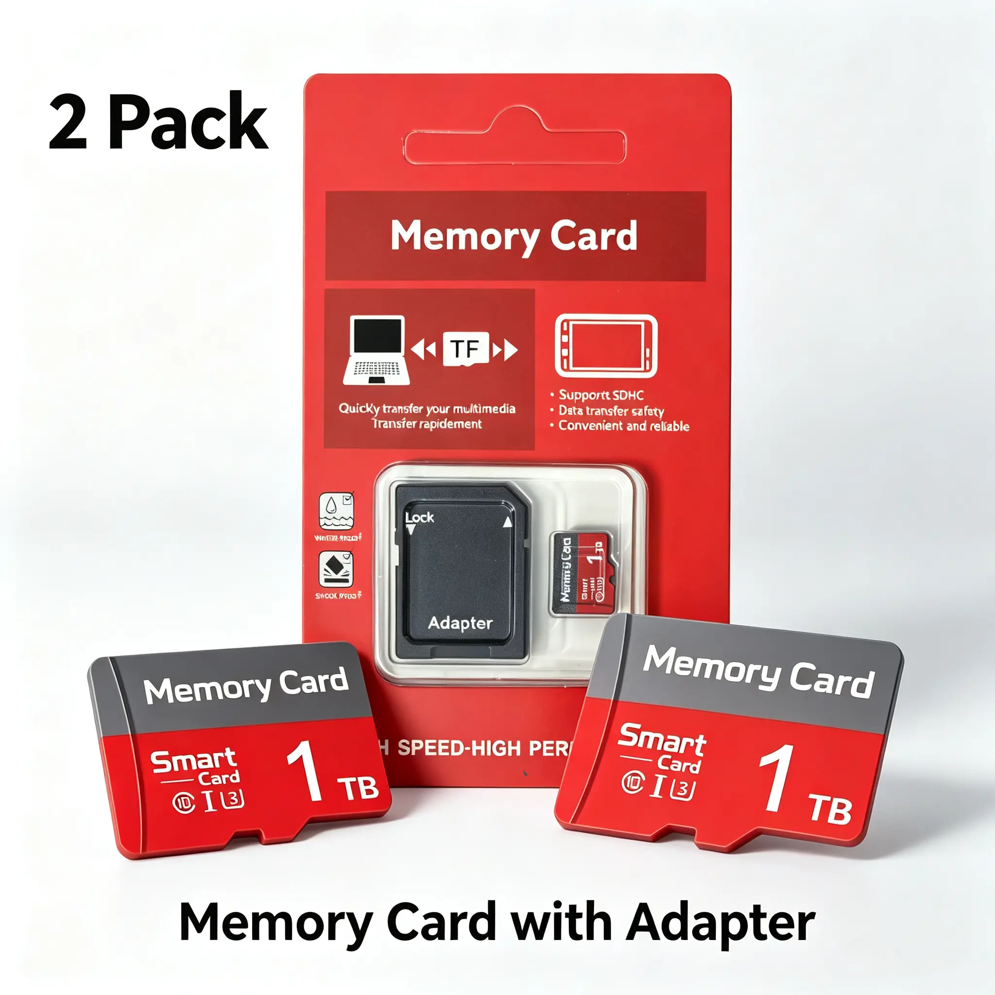 2x 1TB, sd card, wide fit memory card, class 10 micro sd card, with 2 SD adapters, for smartphone, dash cam, micro sd memory card, ideal for trusted data management tf audio car tf sd card durable microsdxc Strap Adapter memory cards high speed storage u3