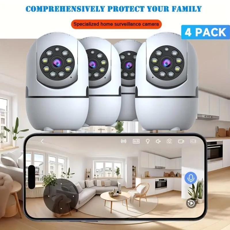 4pcs Wireless Security Camera Indoor with 355° Pan & Tilt, Night Vision, Motion Detection, 2-Way Talk, Baby/Pet Monitor, 2.4/5G WiFi, Support Cloud & Max. 256G SD Stroage, Alexa Compatible
