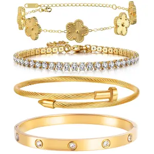 GATORS 18K Love Bangle Bracelet Set Flexible Wide Wristband Tennis Gold Bracelet & Cubic Zirconia Love Bangle for Women Elegant Gift for Wedding & Party Occasions & Minimalist Design