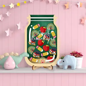 Apple Pencil Magnetic Reward Jar with 45 Tokens For Kids & Teacher - 9" DIY Name Wooden Jar - Perfect for Potty Training & Classroom Behavior Tracking - School Supplies - TikTokShopBackToSchool