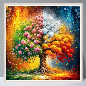 Tree Scenery Pattern DIY Diamond Arts Colorful Painting Kit without Frame, Full Round Drill Diamond Arts Painting Kit, Wall Art Decor for Home