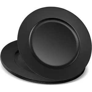 13'' Black Plastic Heavy Duty Disposable Charger Plates Pack of 12 Dinner Serveware Dishes Platters Tableware