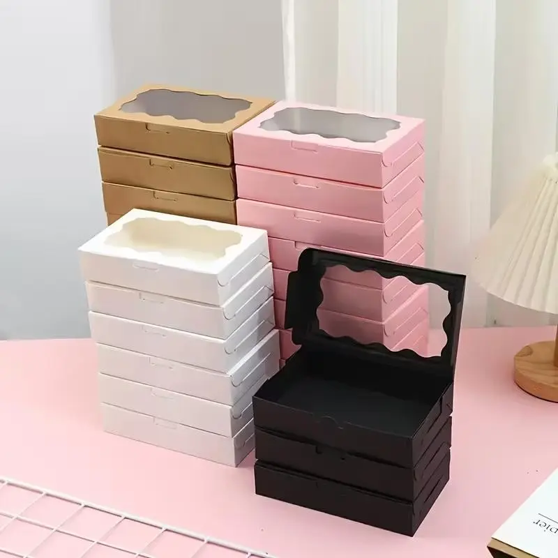 50pcs Cowhide Gift Boxes with Clear Display Window, Disposable Clip Seal, Perfect for Holiday Gifts, Festive Paper Gift Boxes, Gift Wrap, Gift Wrapping Supplies, Gift Packaging Box, Gift Boxes Bulk