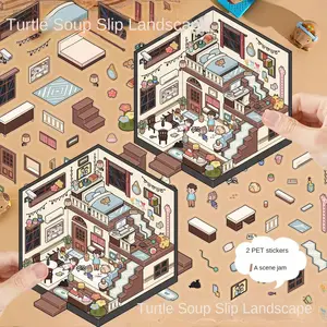 2-piece 3D mystery room scene DIY puzzle decal, creative miniature decoration, cartoon stress-relief immersive stickers for phone