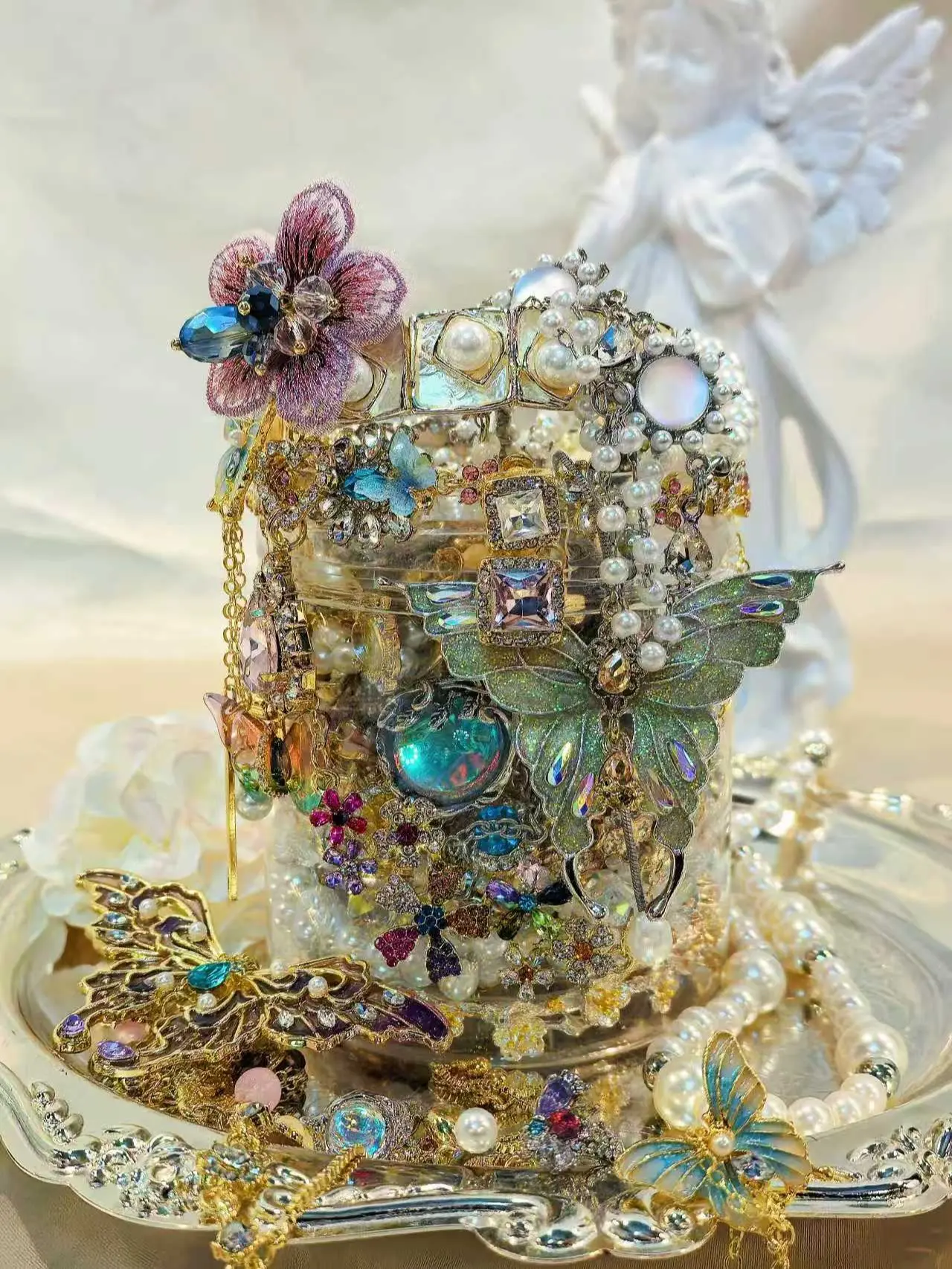 Female Medium-Size Fantasy Realms Mystery Jewelry Jar - 30pcs Bling Glamorous Jewelry Set, Random Curated Necklace Earring Ring Bracelet Gift For Girlfriend, 30 Pieces