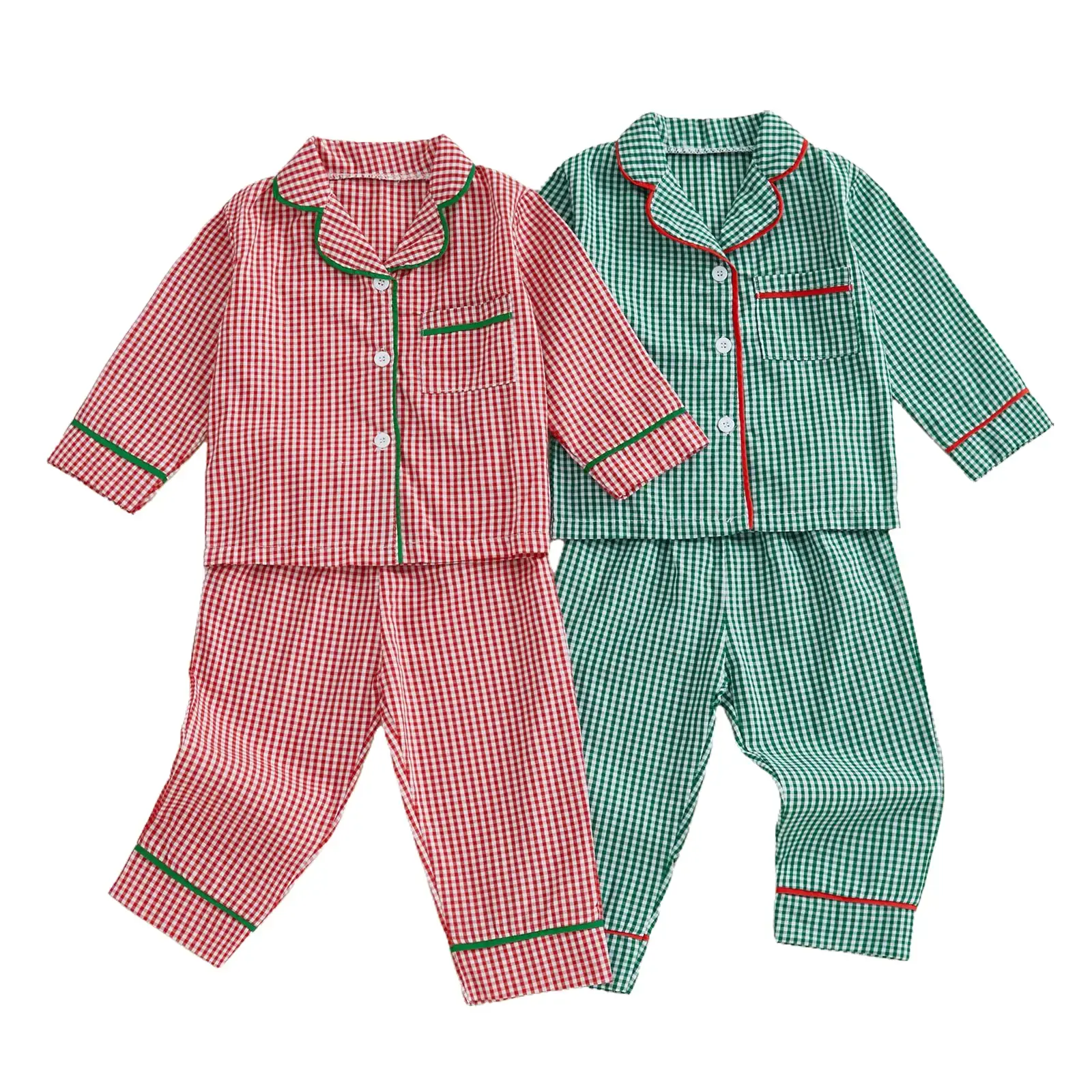 Babamoon Toddler 2-Piece Christmas Pajamas Set, Long Sleeve Checkered/Plaid Cotton Sleepwear, Shirt & Pants for 6M-4Y, 18-24 Months, 2-3 Years, 120cm Cozy Sleepwear, Plaid Print