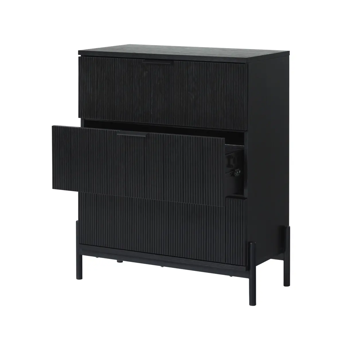 Walker Edison Mid-Century MDF 3-Drawer Front Chest - Rectangular Form with Reeded Front, 35.38x15.75x30.38 in, Black, Three Drawers