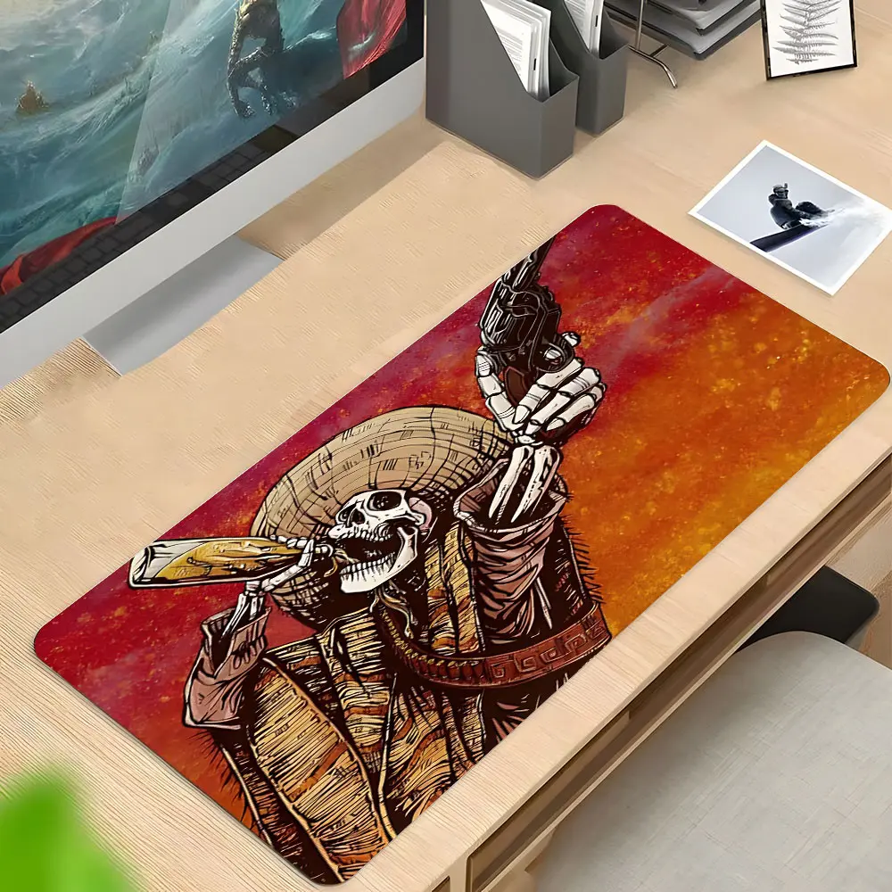 Western Skeleton Cowboy Large Gaming Mouse Pad, Desktop Protective Pad, Desk Mats, Washable Rubber Pad Non-Slip Lock Edge Multi-Size Mouse Pad Suitable For Home Office, Office Desk Accessories, Computer Accessories For Desk
