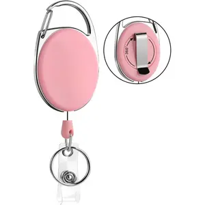 Retractable Badge Reel with  Swivel Belt Clip and Key Ring, Trendy Cute Stylish Keychain, Heavy Duty Retractable Keychain Carabiner ID Badge Holder  Pink
