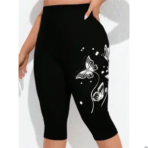 Summer Leggings Capri Pattern Butterfly ROSE EMERY Plus Size Women