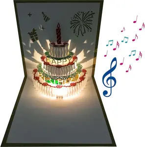 3D Pop Up Birthday Cards,Warming LED Light Birthday Cake Music Happy Birthday Card Postcards Pop Up Greeting Cards Happy Birthday Cards Best for Mom,Wife,Sister,Boy,Girl,Friends 1 Pack