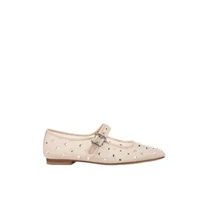 【Deals for You Days】Women's nude rhinestone Mary Jane flats, breathable mesh ballet shoes with buckle strap, summer low heel casual dress shoes