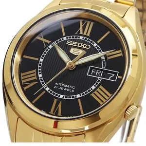 Seiko Men's SNKL40 Gold Plated Stainless Steel Analog Watch with Black Dial & Roman Numerals 21 Jewels Automatic Movement