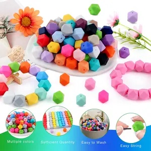 10pcs 14mm Silicone Polygonal Beads,Silicone Hexagon Beads, Assorted Colors, Suitable for DIY Projects like Phone Straps, Necklaces, and Beaded Pens, Beading Making