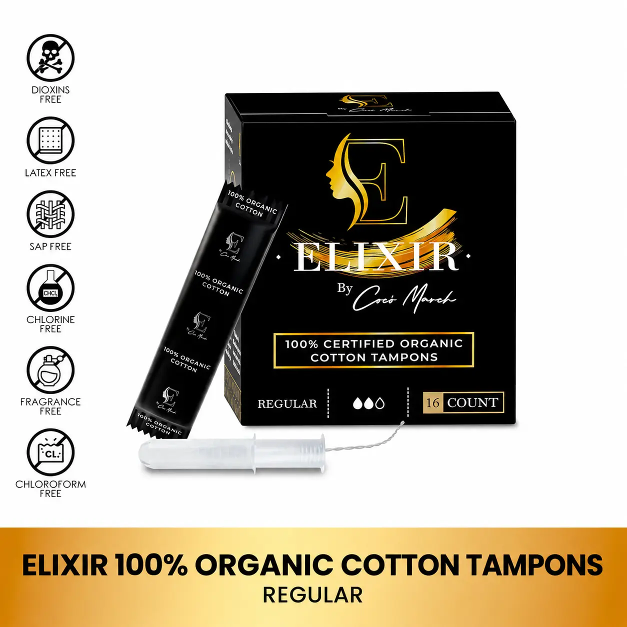 Elixir by Cocó March Organic Cotton Tampons, Regular Feminine Care Tampons for Women (16ct) Comfort Hypoallergenic Elixir by Cocó March Organic Cotton Tampons, Regular Feminine Care Tampons for Women (16ct) Comfort Hypoallergenic