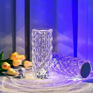 16 Color Artificial Crystal Table Lamp RGB Rose Diamond Touch Sensor with Remote USB Charging for Ambient Lighting
