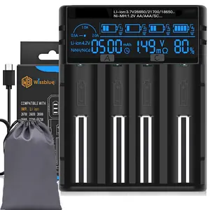 Lcd4 18650 Battery High Efficiency Smart Display Charger, LCD Screen Capacity Display, Adjustable 2a, Compatible with 3.7v 26650 21700 18350 17500 14500 18650 Batteries, Aaa Aa Nimh Nicd