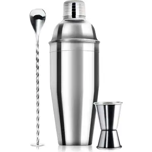 24Oz Cocktail Shaker Bar Set - Professional Margarita Mixer Drink Shaker and Measuring Jigger & Mixing Spoon Set - Professional Stainless Steel Bar Tools Built-In Bartender Strainer for Martini Kit WPHUAW