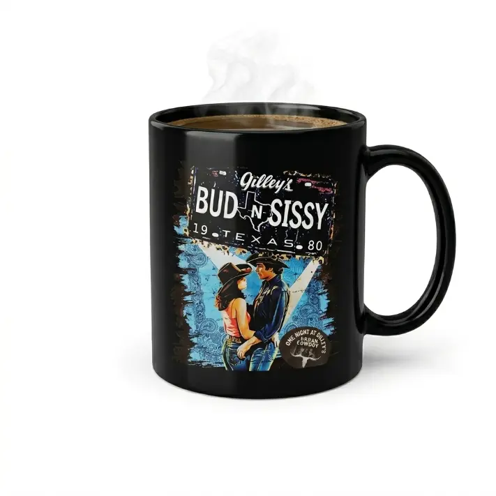 Reusable Ceramic Coffee Mug - Printed Urban Cowboy Bud & Sissy Humorous Statement Quirky Message Matching Couple Drinkware, Western Rodeo Texas Country Vintage Gift-Ready Item for Cowboy Pairs, Coffee Mugs, Humorous Statement Mugs