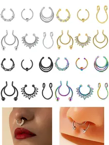 Fake Septum Ring Faux Nose Septum Rings Clip on Septum Nose Ring, No Piercing Fake Septum Hoop, Fake Nose Jewelry Stainless Steel No Pierced for Women Men