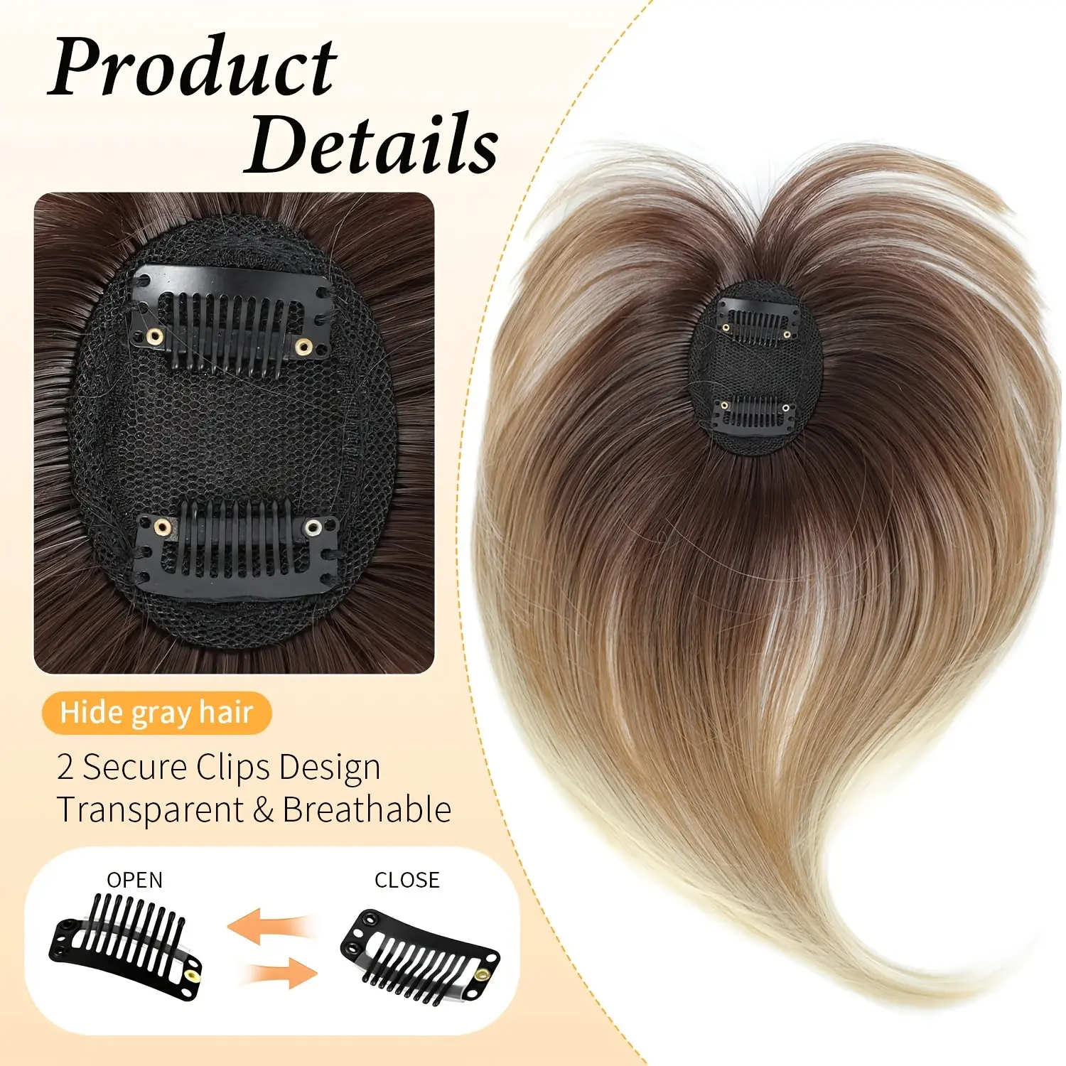 Women's Elegant Straight-Cut Clip-In Hairpiece with Bangs, 10 in Synthetic Fiber Wig with Double Clips & Side Layers, Thin Hair Cover, Lightweight Durable, Ideal for Halloween Costumes & Parties