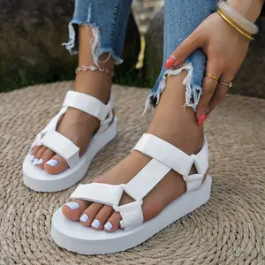 Beach Sandals for Women, Strap-On Heeled Flip Flops, Comfortable Summer Footwear, PU Leather Upper, Rubber Sole, Elevated Sandals