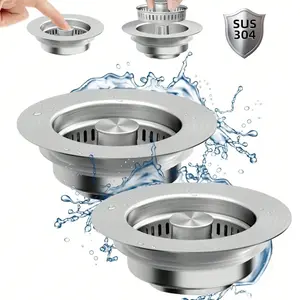 Kitchen Sink Drain Strainer Stainless Steel Pop-Up Sink Stopper, Anti-Clog Food Catcher Basket with Odor Filter, Odor-Resistant Removable Drain Cover, Rust-Proof Quick-Clean Filter Basket , Durable Easy-Clean Home Kitchen Gadget