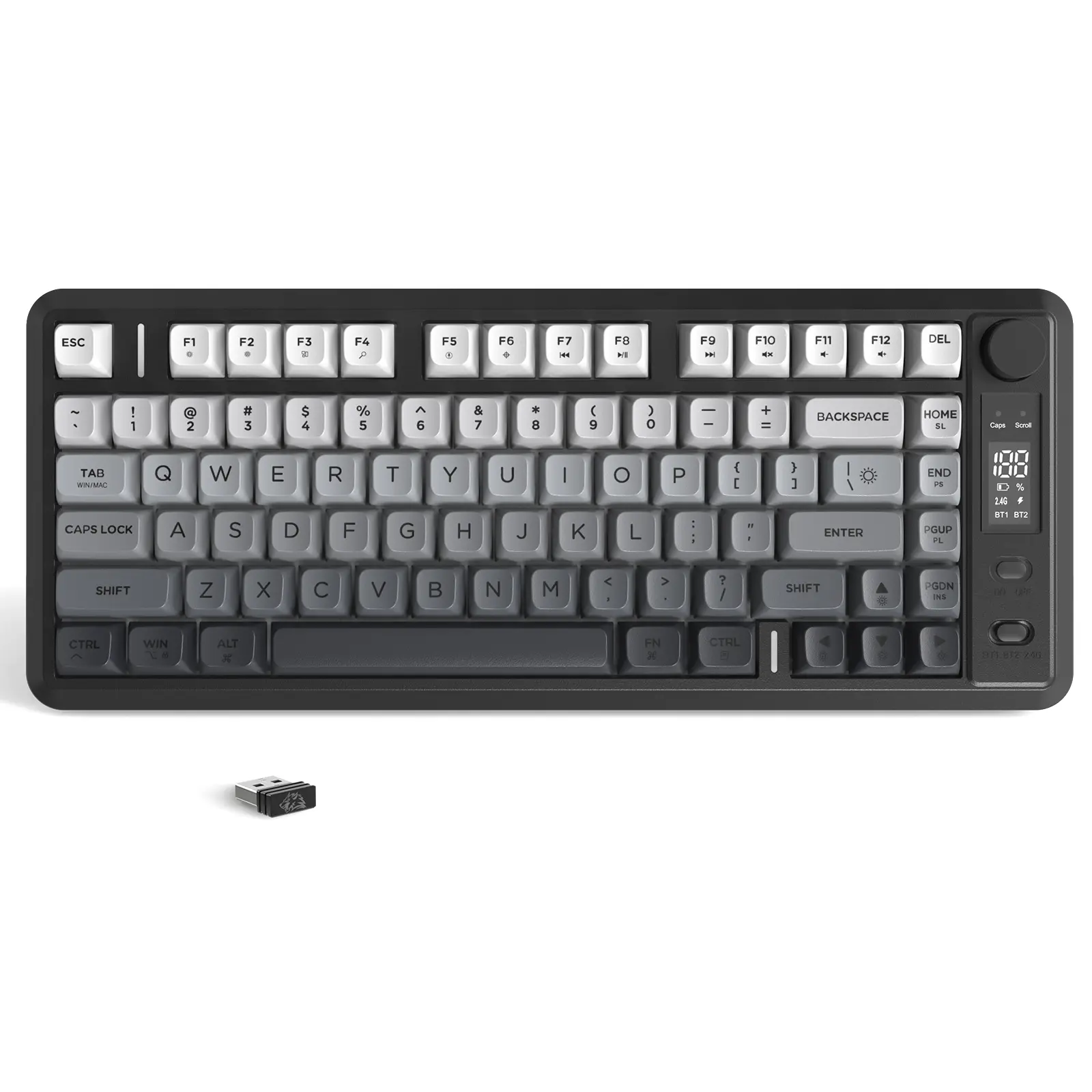 M75 Membrane Wireless Gaming Keyboard with Mechanical Feel, Knob, OLED Display, Bluetooth/2.4Ghz Connectivity, Rainbow Backlit Gradient PBT Keycaps, 2000mAH Battery, Anti-Ghosting - Durable Multi-Device Bluetooth Wireless Keyboard, Wireless Gaming Keyboar