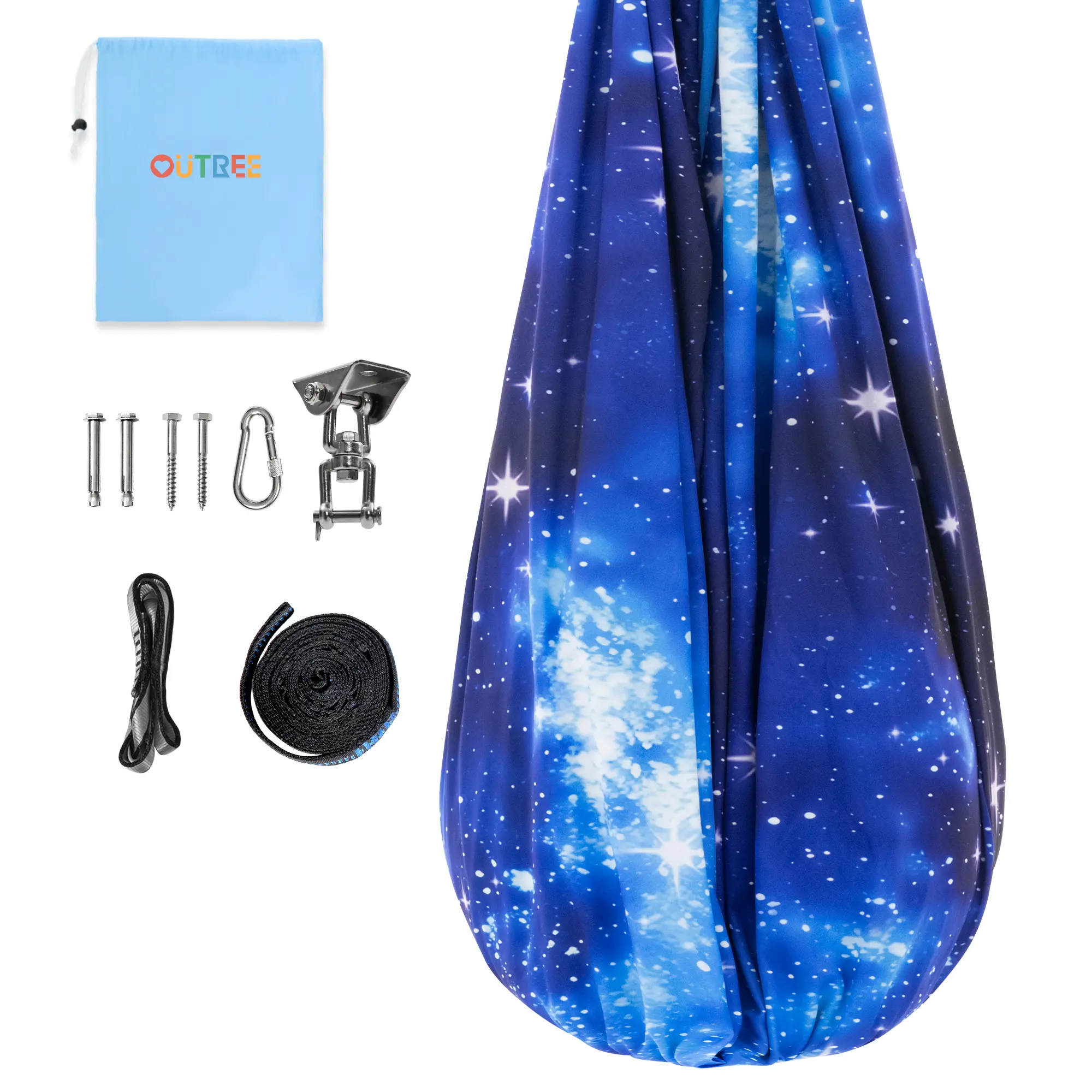 (Summer Turn-Up)OUTREE Sensory Swing for 3+ Years Old - Double-Layered Hammock with 360° Rotating Hanger Kit, Summer Turn Up & Father's Day Deal