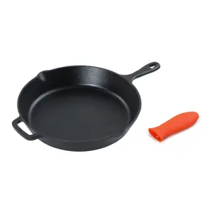 Commercial Chef Cast Iron 12 Inch Skillet, Cast Iron Pan with Handle Holder, Black, 17 x 11.8 x 2.4 inches