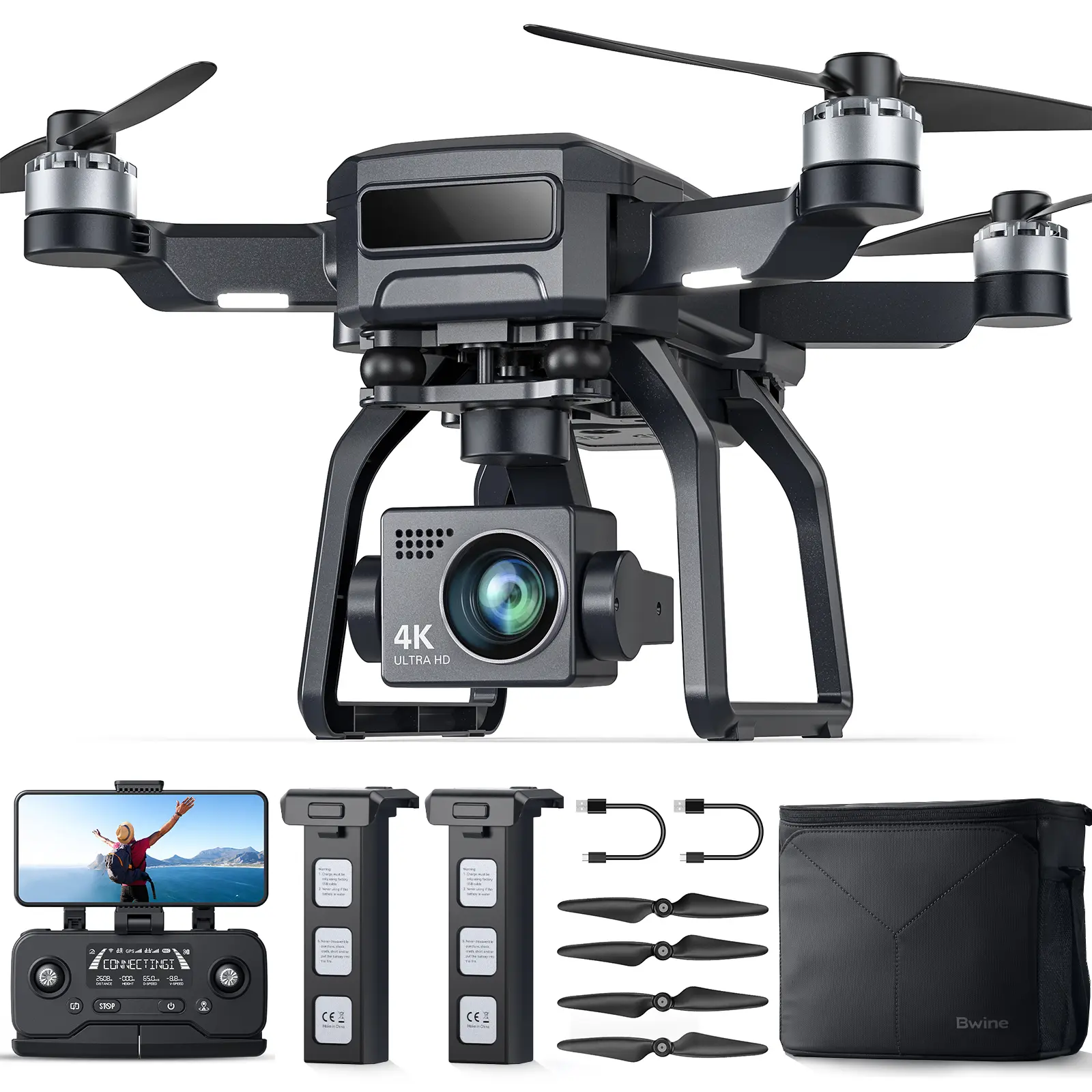 Bwine F7GB2 Drone with 4K Camera for Adults, 3-Axis Gimbal, 9800FT Transmission Range, FAA compliance, 50Mins Flight Time with 2 Batteries, GPS Auto Return+Follow Me+Beginner Mode Adjustable Remote Id Digital