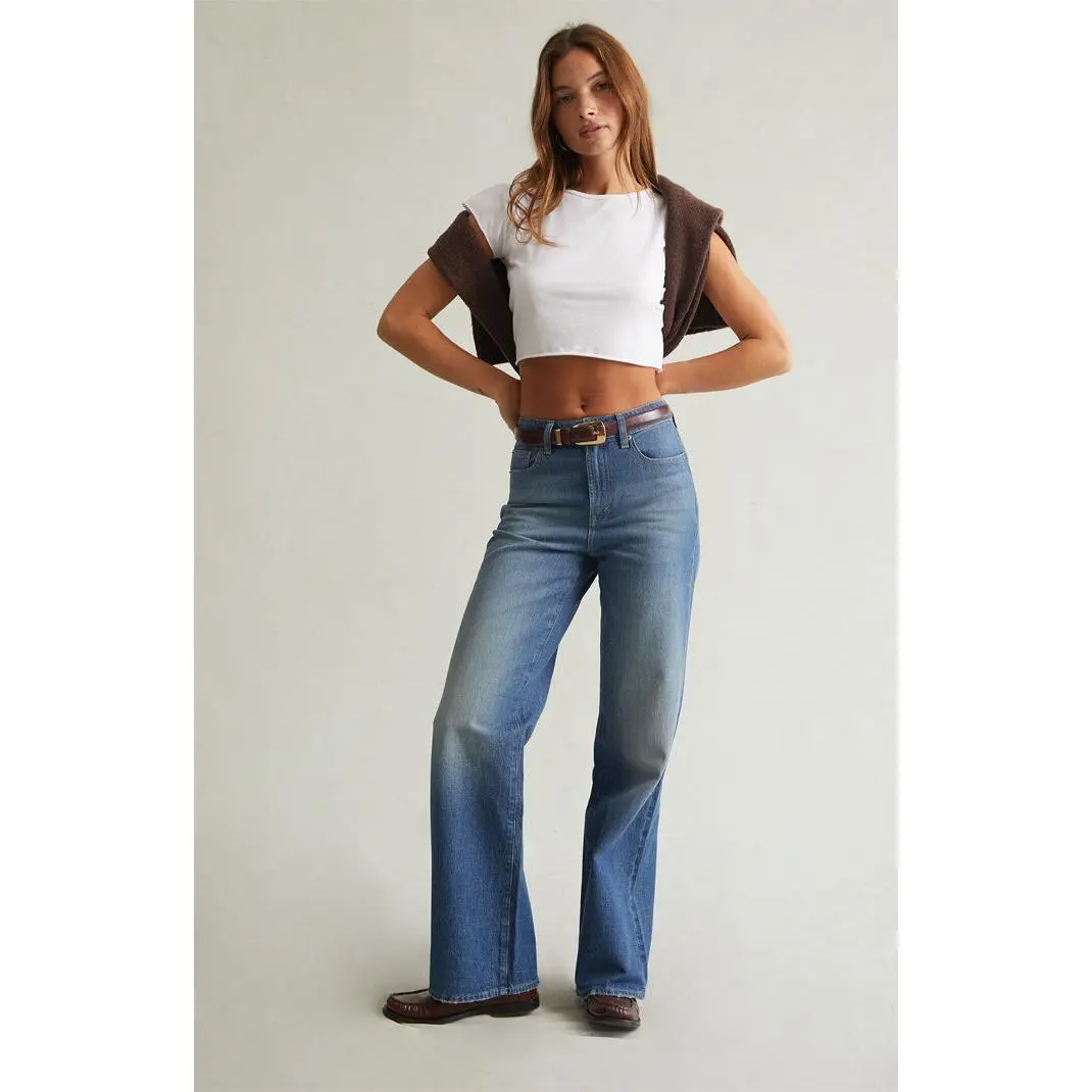 Pacsun Women's Madison High Waisted Girlfriend Jeans Stretch Medium Blue