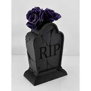 Gothic Gravestone Vase - 3D Printed RIP Tombstone Pencil Holder Eco-Friendly PLA Spooky Home & Office Decor Christmas Gift Small Batch Unique Design Plastic Faux Flowers