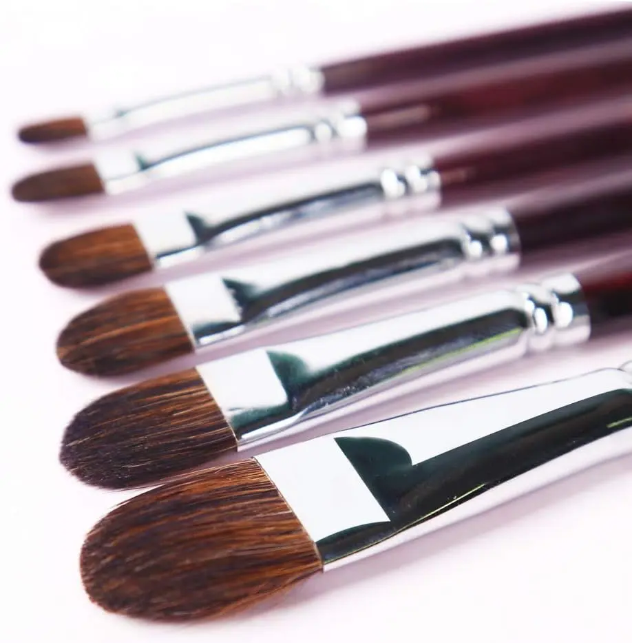 Transon 6-Piece Red Sable Filbert Paint Brushes, Multi-Use Art Tools for Watercolor & Acrylic Painting, Art Materials with 6 Sizes for Artists