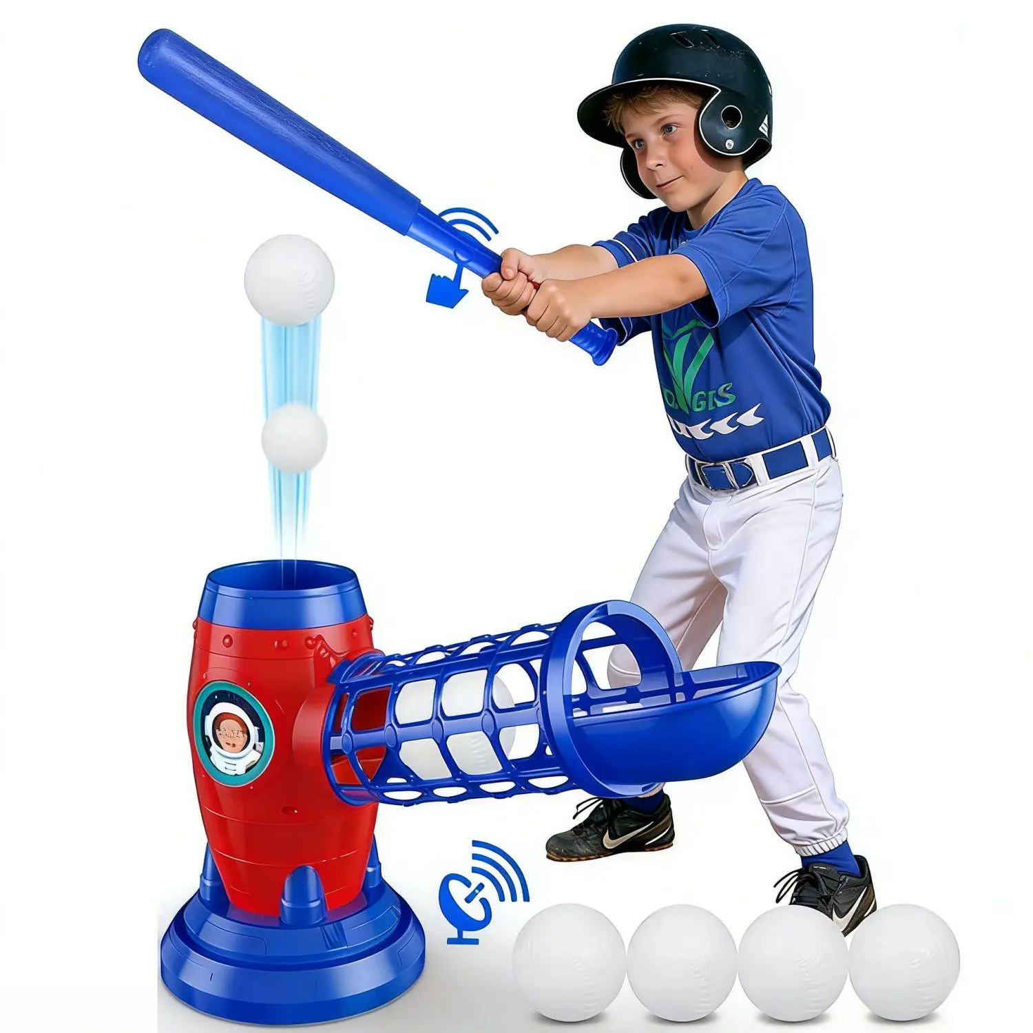 Baseball Pitching Trainer for Kids, Automatic Pop-Up Launcher with Remote Control, ABS Extendable Bat & 5 Balls, Outdoor Sports Toy, Teenage Boy Gifts