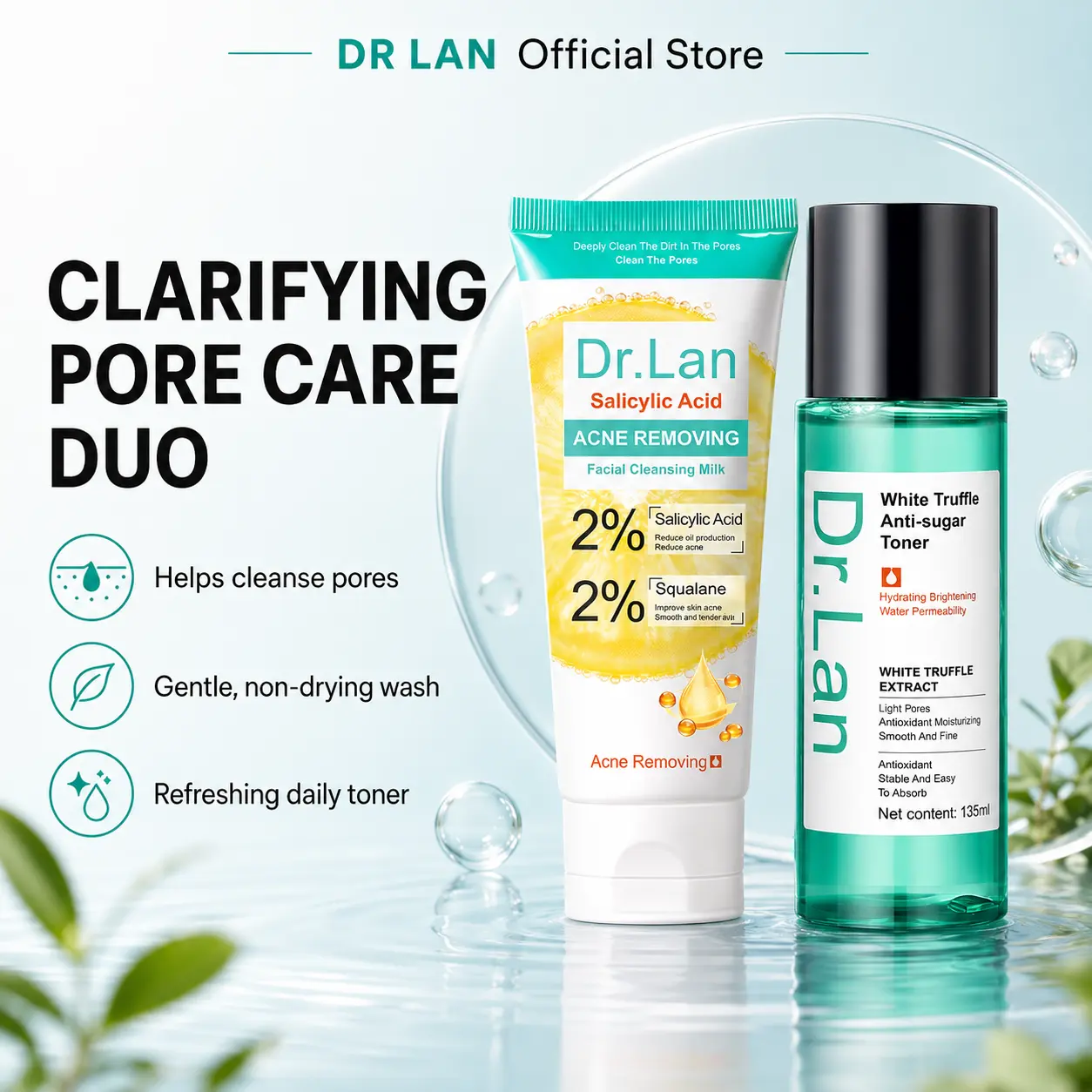 Salicylic Acid Acne Control Set – Deep Cleansing Face Wash & Clarifying Toner for Oily, Acne-Prone Skin, Helps Reduce Breakouts, Excess Oil & Clogged Pores